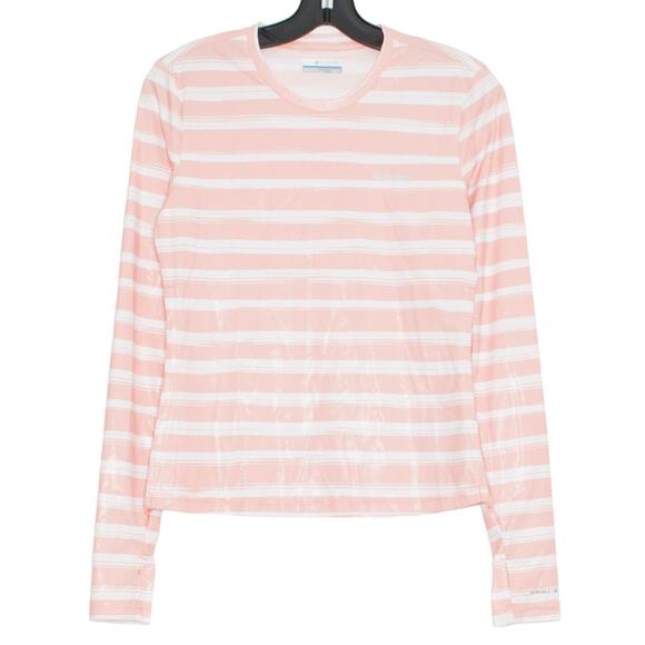 Columbia Tops - Columbia Top Sun Deflector Y2K Outdoor Hiking Minimalist Stripe Salmon White XS